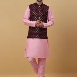 KRAFT INDIA Straight Kurta with Churidar & Nehru Jacket-image-18