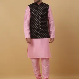 KRAFT INDIA Mandarin Collar Kurta & Churidar with Nehru jacket-image-91