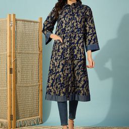 The Kaftan Company Women Printed Cotton Longline Denim Jacket-picture-53