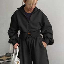 Stylecast X KPOP Black Mock Collar Bomber Jacket-image-15