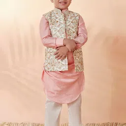 Manyavar Boys Cream-Coloured Floral Kurta with Pyjamas-picture-6