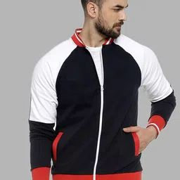 Campus Sutra Men Black White Colourblocked Windcheater Outdoor Bomber Jacket-11