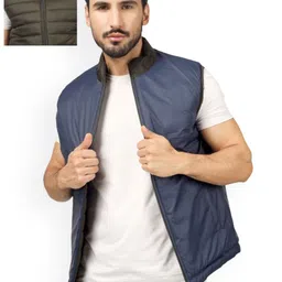 BLUEFICUS Men Mock Collar Solid Casual Reversible Gilet Jacket-13