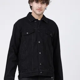 HIGHLANDER Men Black Solid Denim Jacket-picture-55