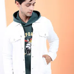 HIGHLANDER Men White Solid Denim Jacket-12