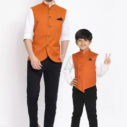 VASTRAMAY Men Orange Solid Nehru Jacket-19