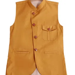 FOURFOLDS Boys Mustard Yellow Solid Nehru Jacket-picture-34