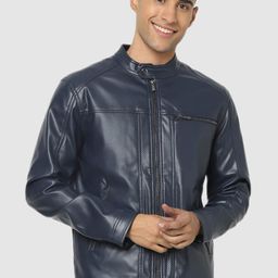 Celio Men Navy Blue Biker Jacket-image-69