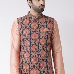 KISAH Ethnic Motif Printed Nehru Jackets With pocket square-9