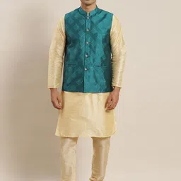 SOJANYA Men Beige Kurta with Pyjamas & Nehru Jacket-picture-25
