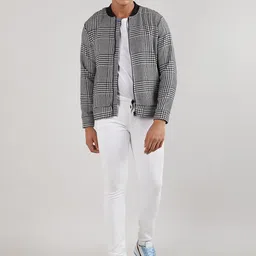 Campus Sutra Black Checked Windcheater Bomber Jacket-picture-27