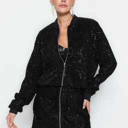 Trendyol Mock Collar Self Design Tailored Jacket-16