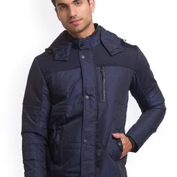 Being Human Men Navy Blue Camouflage Longline Padded Jacket-image-17