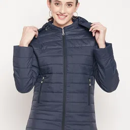 Adobe Women Navy Blue Lightweight Longline Hooded Puffer Jacket-picture-29