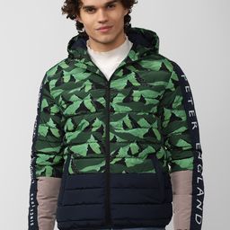 Peter England Casuals Men Green Camouflage Padded Jacket-image-80