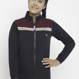 CHIMPRALA Girls Maroon & Navy Blue Colourblocked Water Resistant Sporty Jacket-image-98