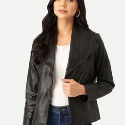 Leather Retail Women Black Outdoor Biker Jacket-image-73