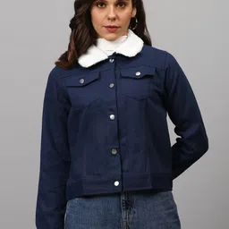Campus Sutra Women Navy Blue Denim Jacket-image-102
