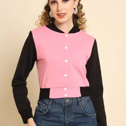 BAESD Colourblocked Fleece Crop Bomber Jacket-image-29