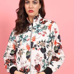 TANDUL Women Floral Fleece Lightweight Crop Bomber Jacket-36