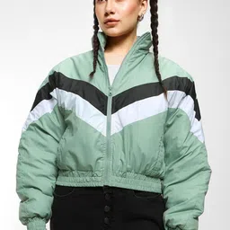 Bewakoof Women Colourblocked Crop Oversized Fit Puffer Jacket-picture-29