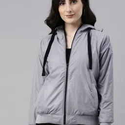 Campus Sutra Hooded Neck Windcheater Zip Detail Bomber Jacket-38