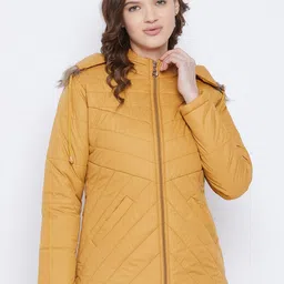 VERO AMORE Women Mustard Solid Insulator Puffer Hooded Jacket with Faux Fur Trim-image-32