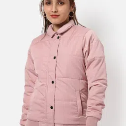 Campus Sutra Pink Spread Collar Windcheater Puffer Jacket-picture-39