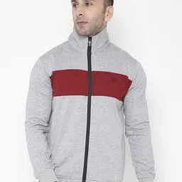 CHKOKKO Men Grey & Maroon Colourblocked Outdoor Sporty Jacket-image-31
