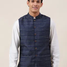 Fabindia Striped Mandarin Collar Nehru Jackets-image-59