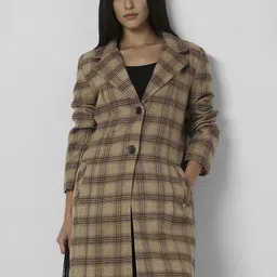 Van Heusen Woman Lapel Collar Checked Casual Open Front Jacket-12