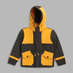 Blue Giraffe Girls Yellow & Black Colourblocked Open Front Jacket-image-63