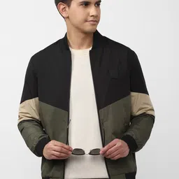 Peter England Casuals Colourblocked Mock Collar Bomber Jacket-picture-16