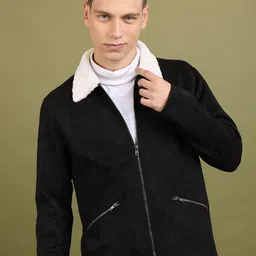 HIGHLANDER Spread Collar Faux Fur Trim Open Front Tailored Jacket-picture-2