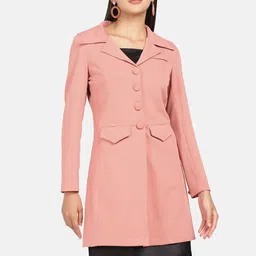 PowerSutra Women Peach-Coloured Longline Tailored Jacket-image-4
