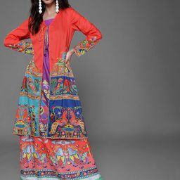 AKS Ethnic Motifs Printed Longline Open Front Jacket-10