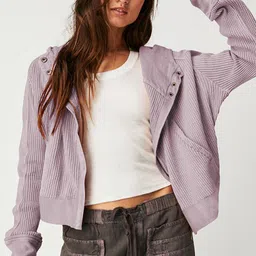 StyleCast Purple Hooded Open Front Jacket-image-57