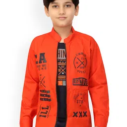 BAESD Boys Graphic Printed Mandarin Collar Lightweight Open Front Jacket-12