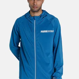 Puma Men Blue White Typography Longline Tec Regular Fit Sport Sporty Jacket-35