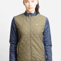 Wildcraft Women Navy Blue & Olive Windcheater Solid Quilted Jacket-image-92