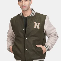 t-base Colourblocked Stand Collar Long Sleeve Insulator Varsity Jacket-17