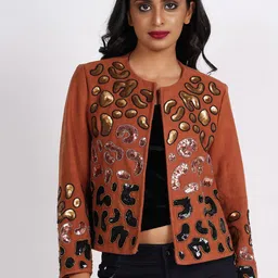 Diwaah Self Design Sequined Open Front Jacket-18