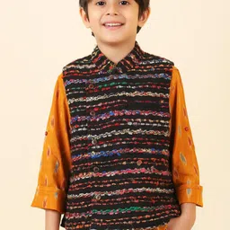 Fabindia Boys Black Embroidered Pure Cotton Nehru Jackets-image-47
