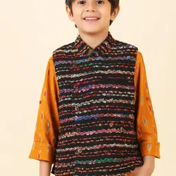Fabindia Boys Black & Blue Embroidered Cotton Woven Nehru Jackets-image-85