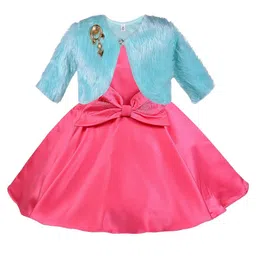 Wish Karo Girls Pink & Blue Bow Detail Silk Fit & Flare Dress With Jacket-picture-30