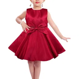 Wish Karo Girls Red & Cream-Coloured Bow Detail Fit & Flare Silk Dress With Jacket-picture-11
