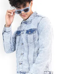 KETCH Men Blue Washed Denim Jacket-image-97