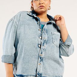 FREAKINS Plus Size Washed Spread Collar Long Sleeves Cotton Denim Jacket-10
