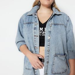 Trendyol Washed Pure Cotton Crop Denim Jacket-image-55