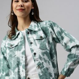 SHOWOFF Women White Camouflage Crop Denim Jacket-image-59